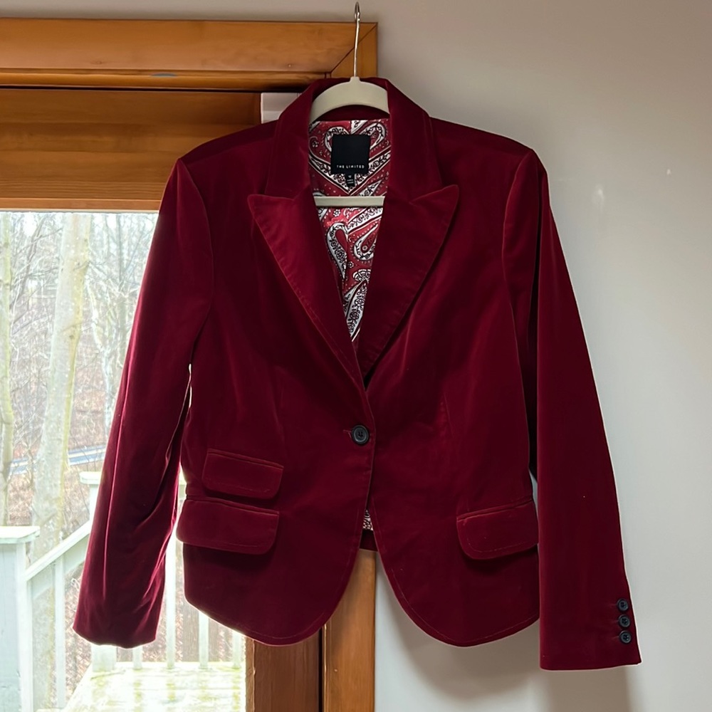 Elegant Velvet Blazer - Rich Red